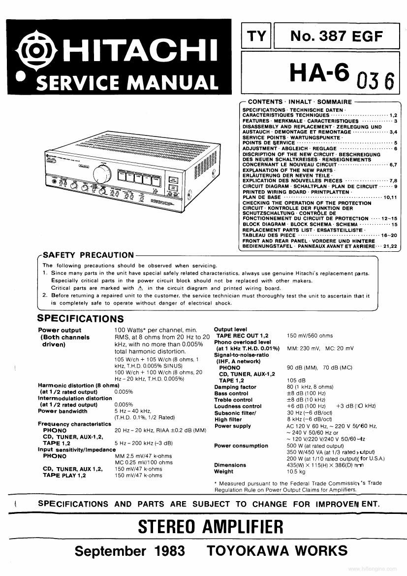 Hitachi HA 6 Service Manual