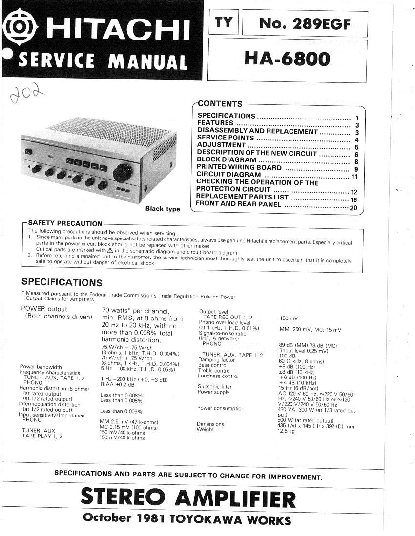 Hitachi HA 6800 Service Manual