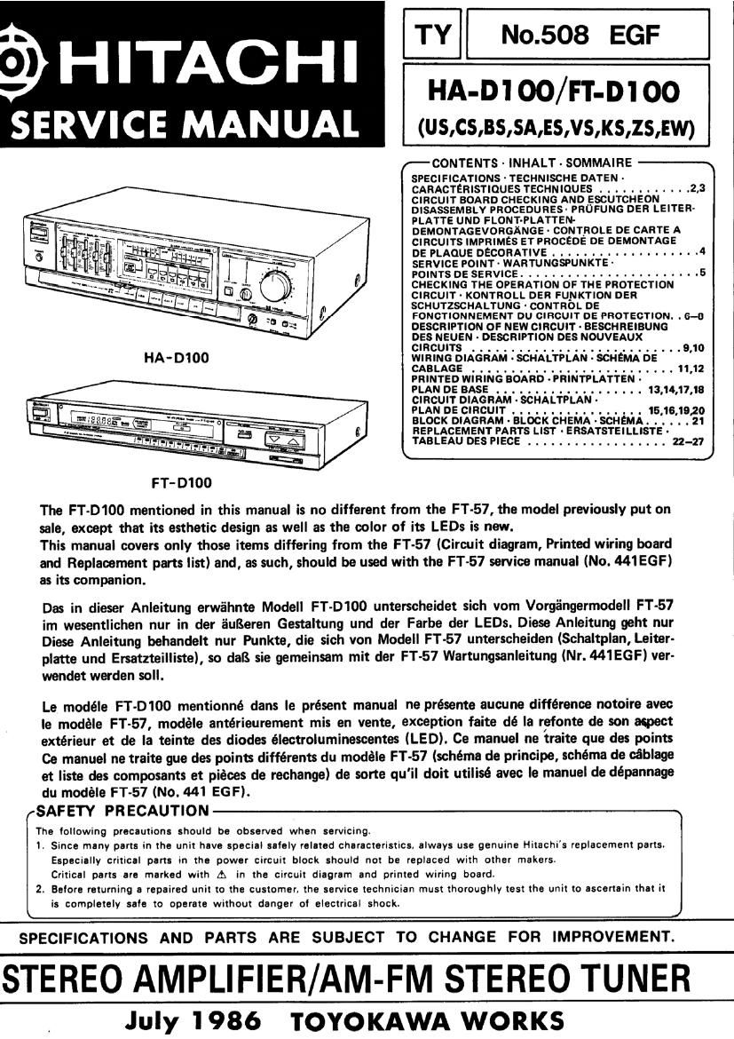 Hitachi HA D100 Service Manual