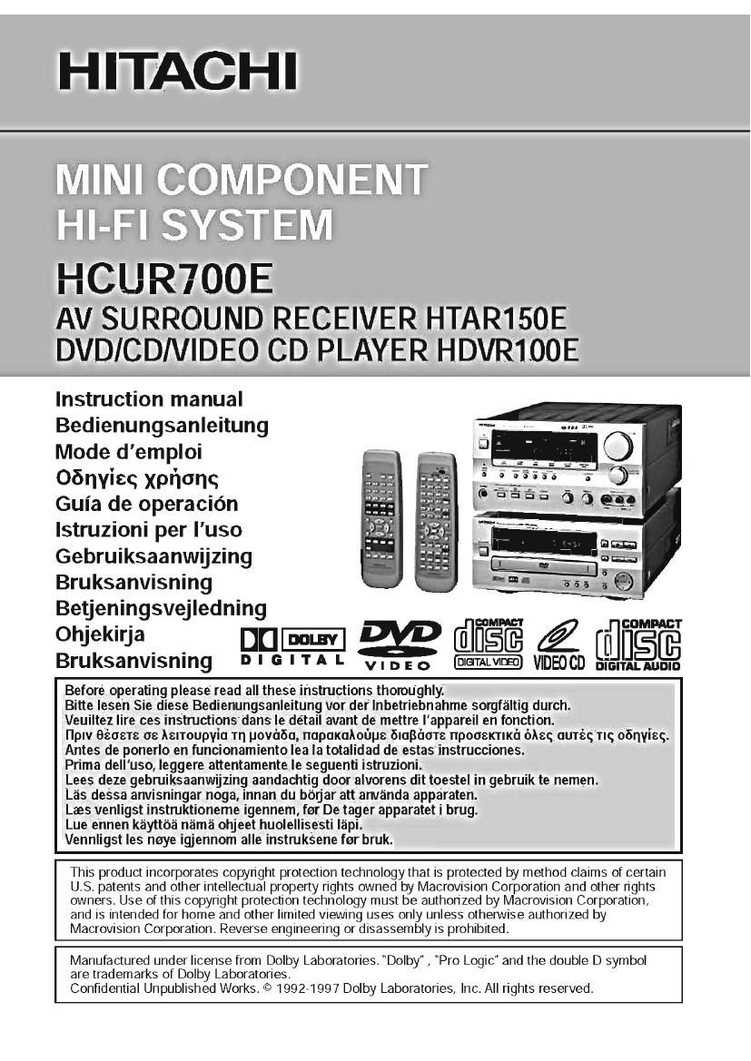Hitachi HC UR700E Owners Manual