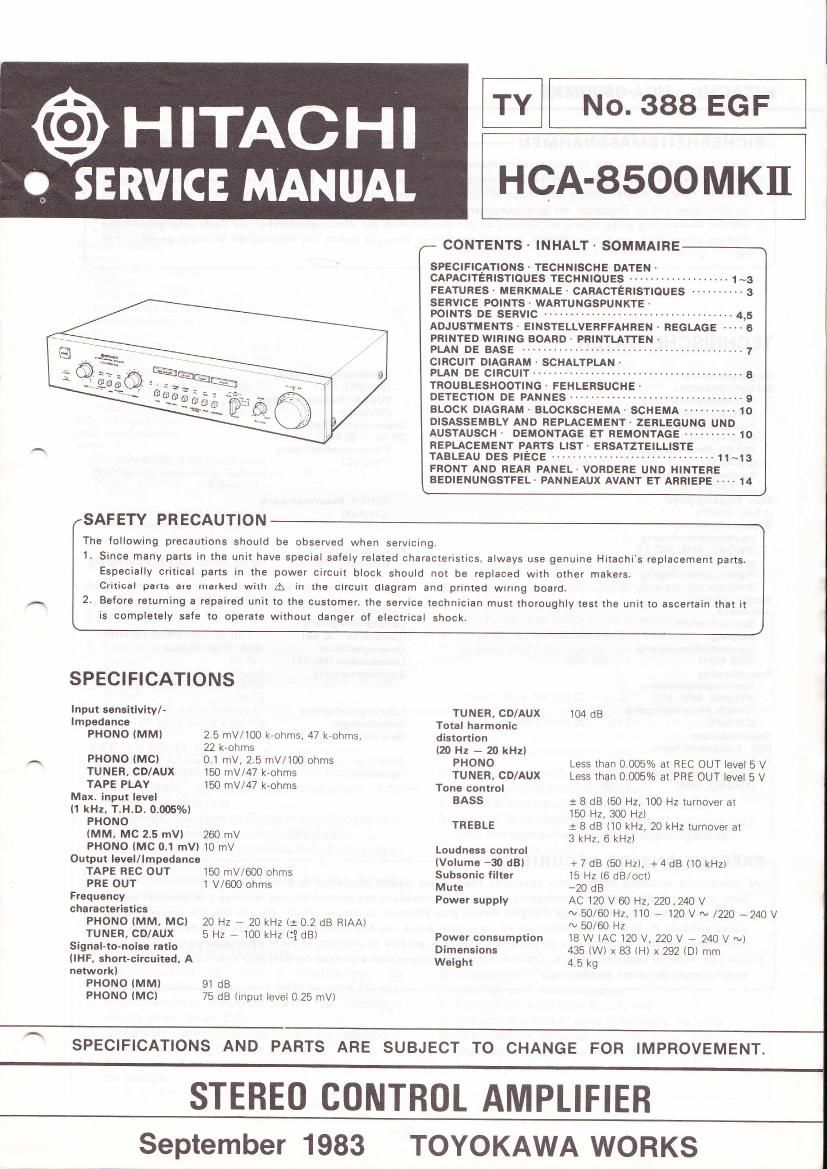 Hitachi HCA 8500 Mk3 Service Manual