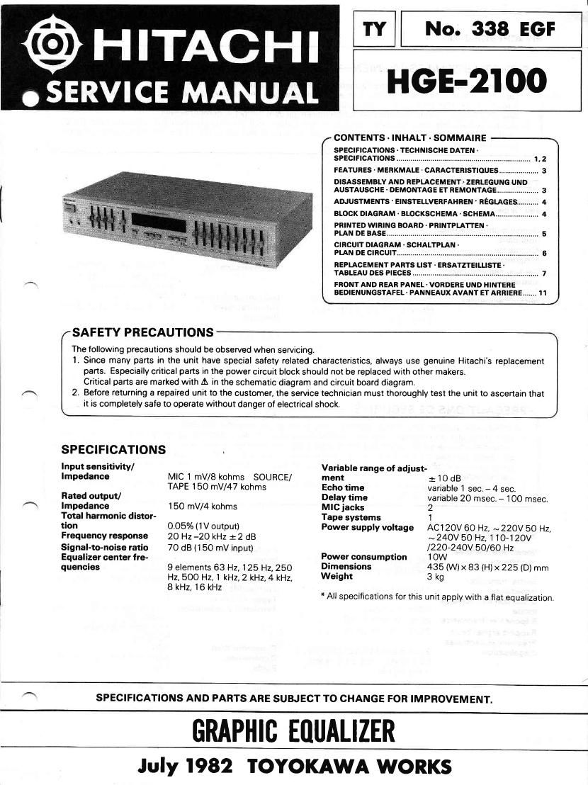 Hitachi HGE 2100 Service Manual
