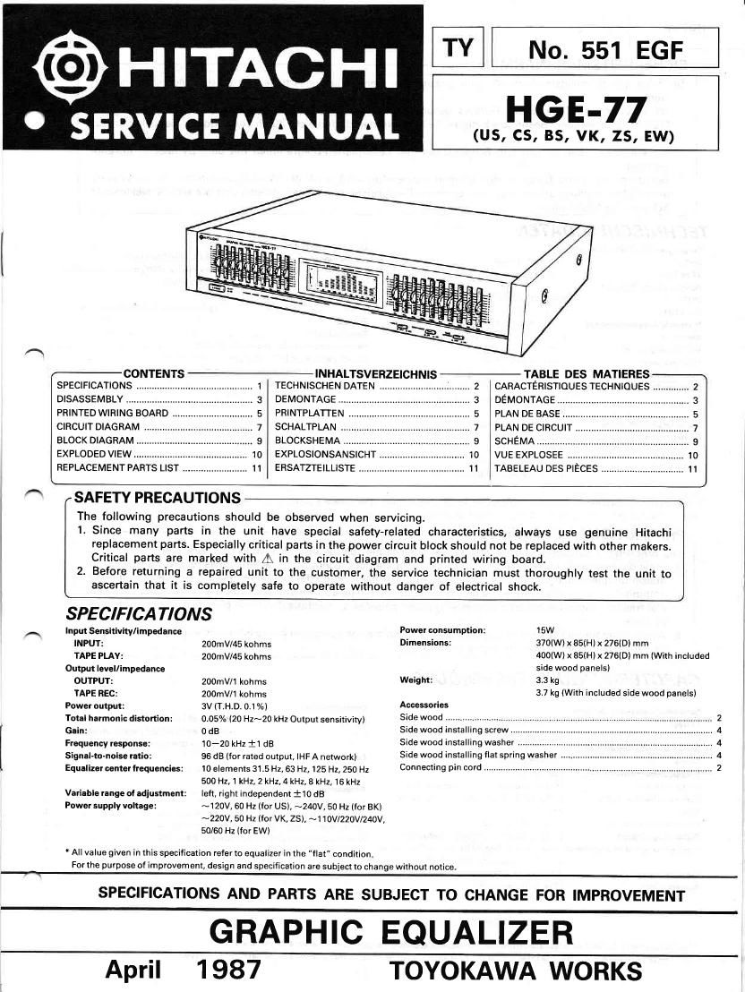 Hitachi HGE 77 Service Manual