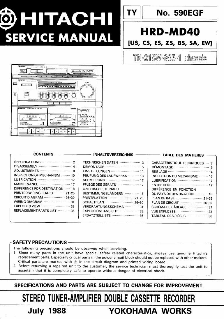 Hitachi HRDMD 40 Service Manual