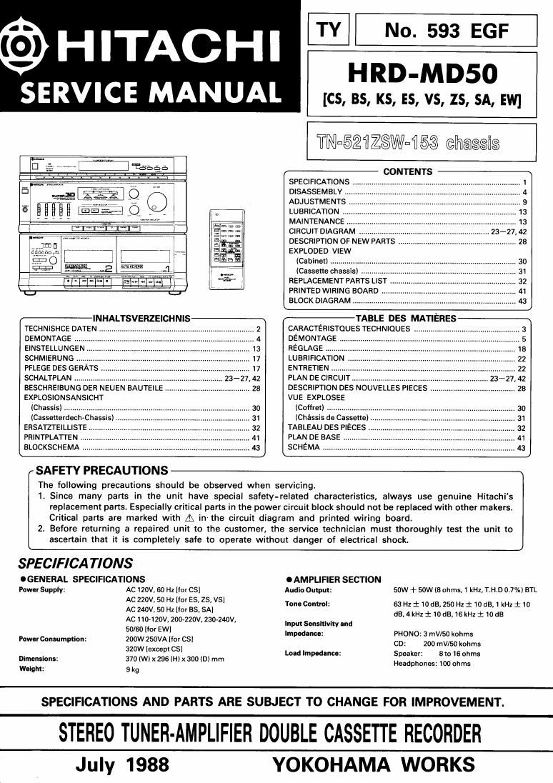 Hitachi HRDMD 50 Service Manual