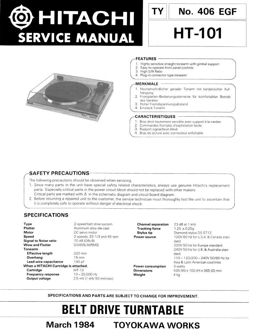 Hitachi HT 101 Service Manual