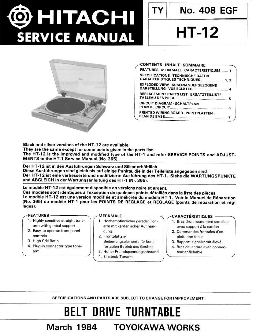 Hitachi HT 12 Service Manual