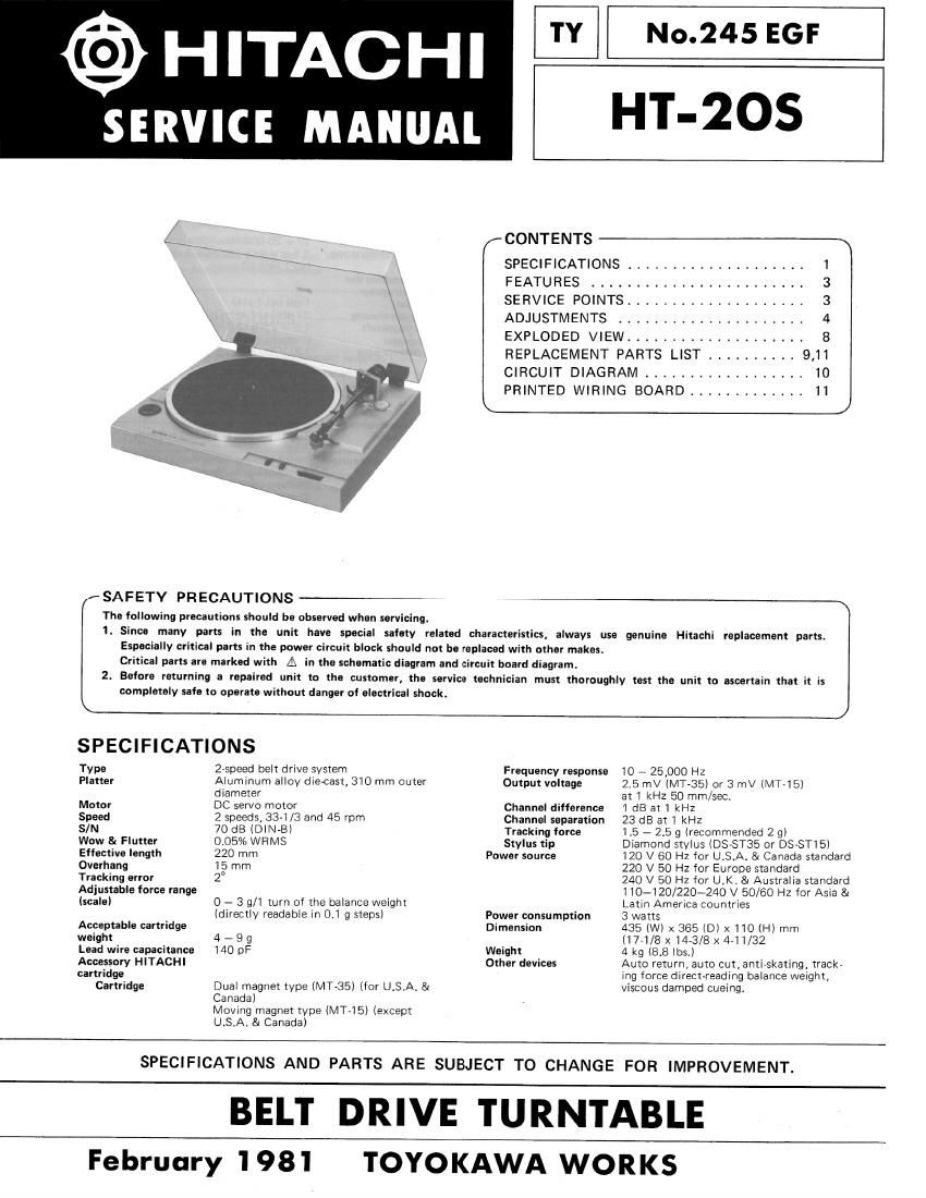 Hitachi HT 20 S Service Manual