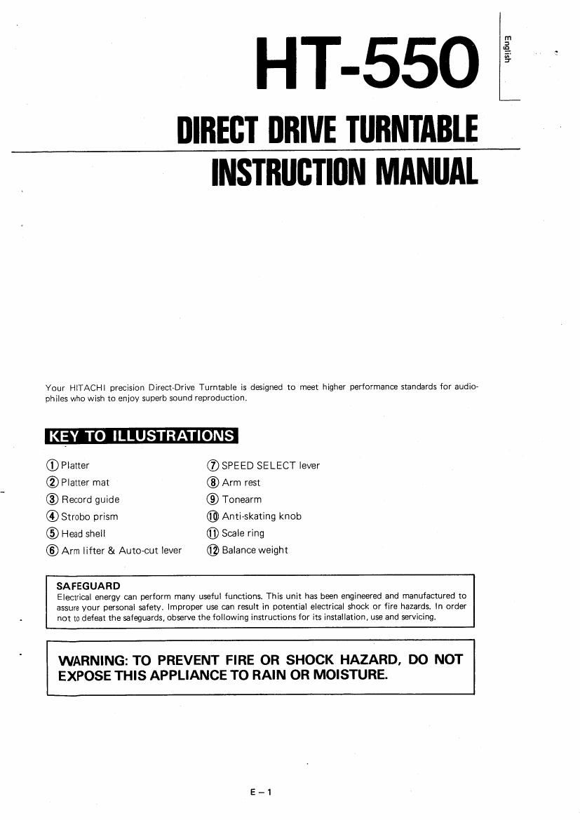 Hitachi HT 550 Owners Manual