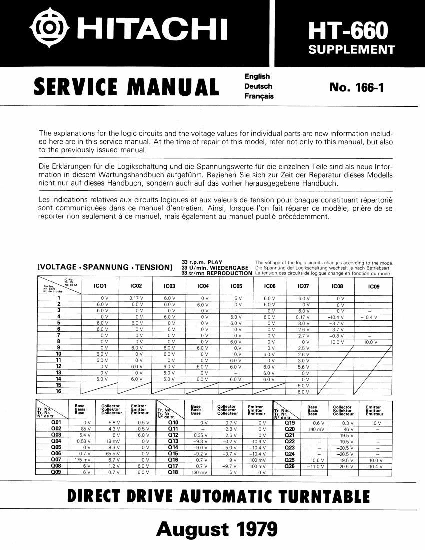 Hitachi HT 660 Service Manual Supp