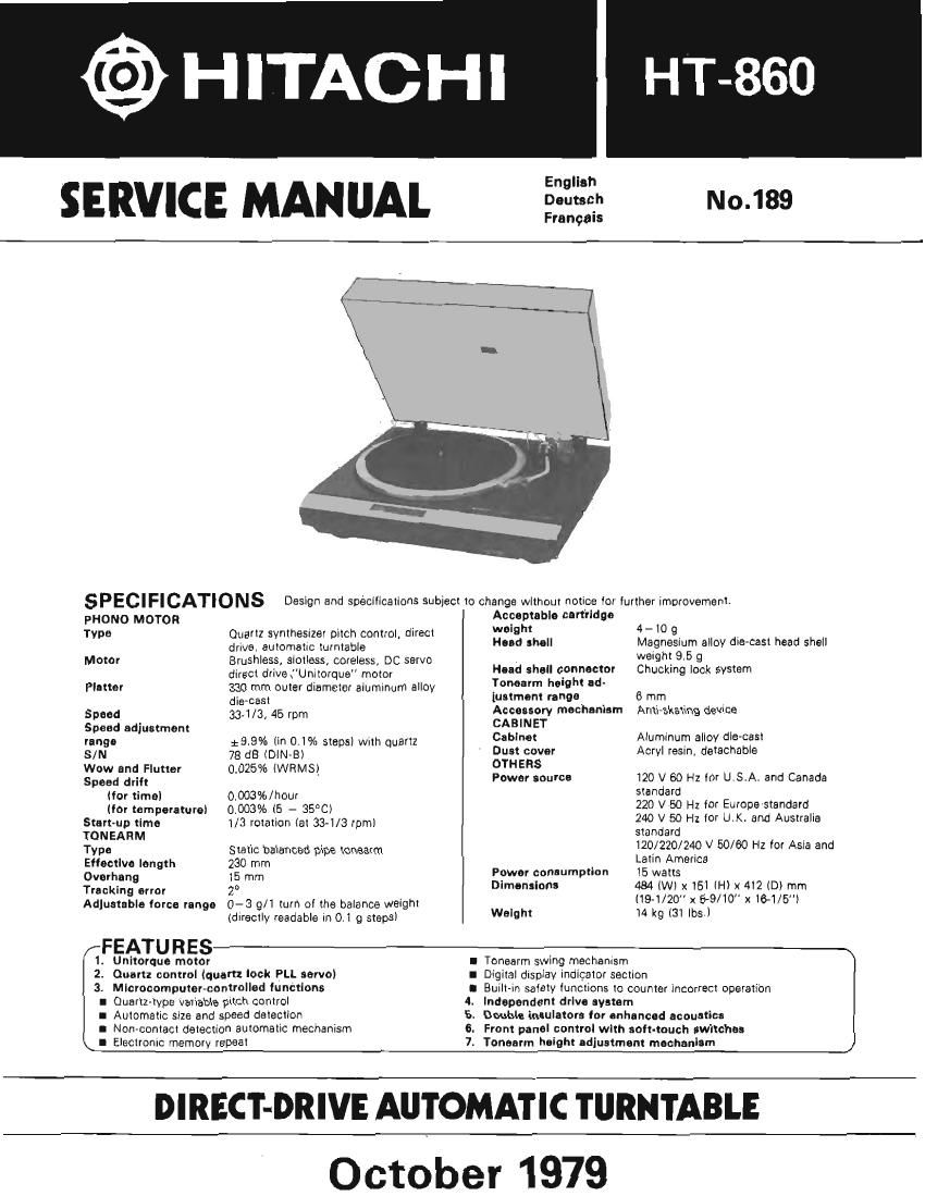 Hitachi HT 860 Service Manual