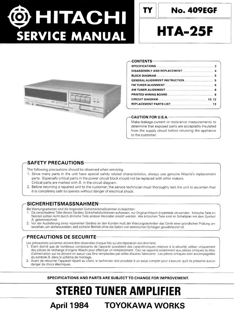 Hitachi HTA 25 F Service Manual