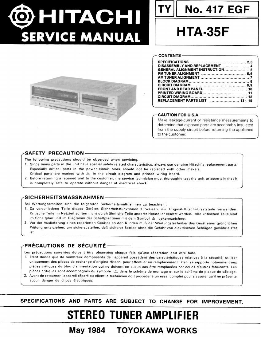 Hitachi HTA 35 F Service Manual