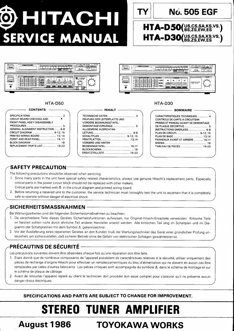 Hitachi HTAD 30 Service Manual