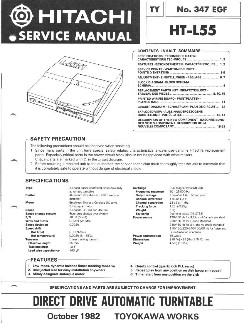 Hitachi HTL 55 Service Manual