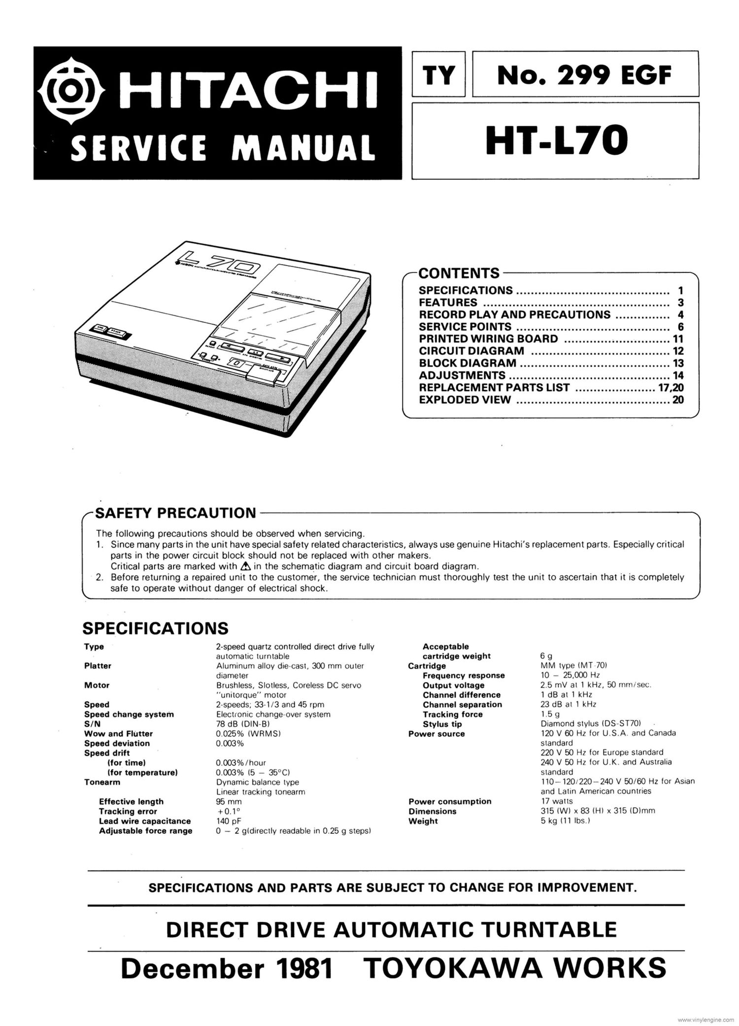 Hitachi HTL 70 Service Manual
