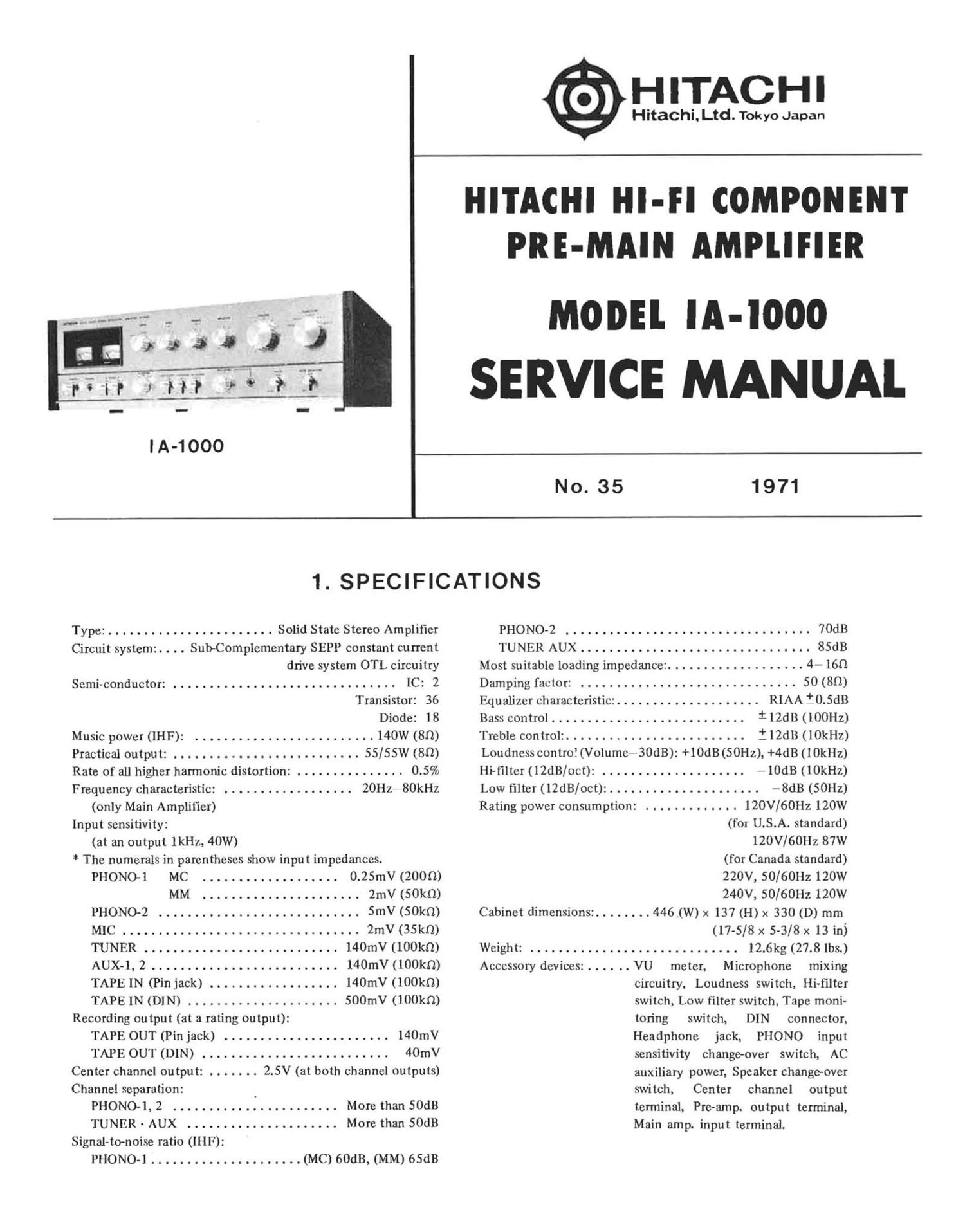 Hitachi IA 1000 Service Manual
