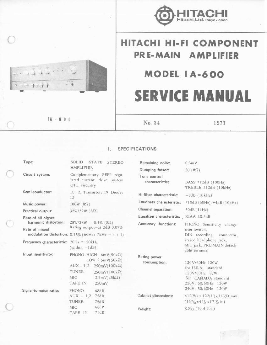 Hitachi IA 600 Service Manual