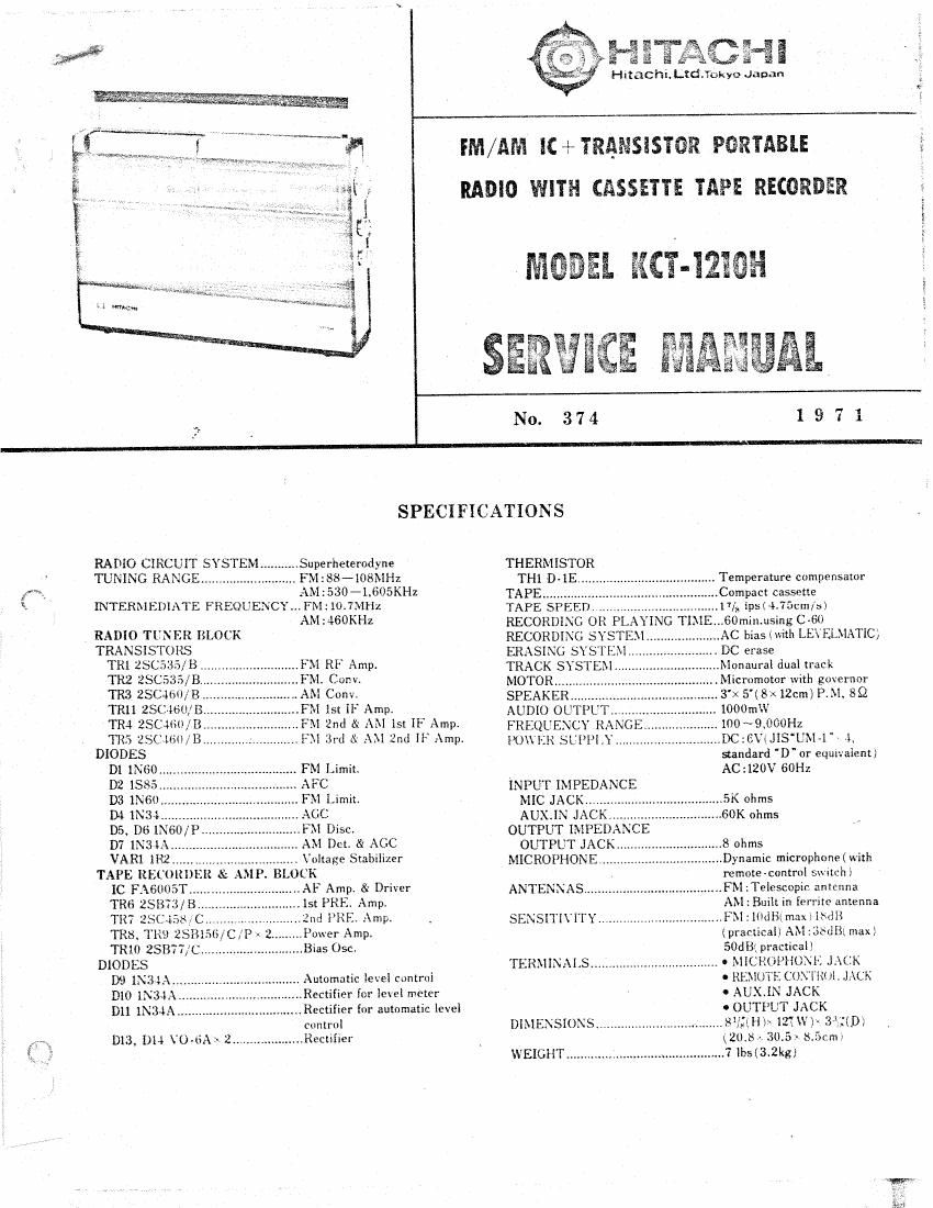 Hitachi KCT 1210 H Service Manual