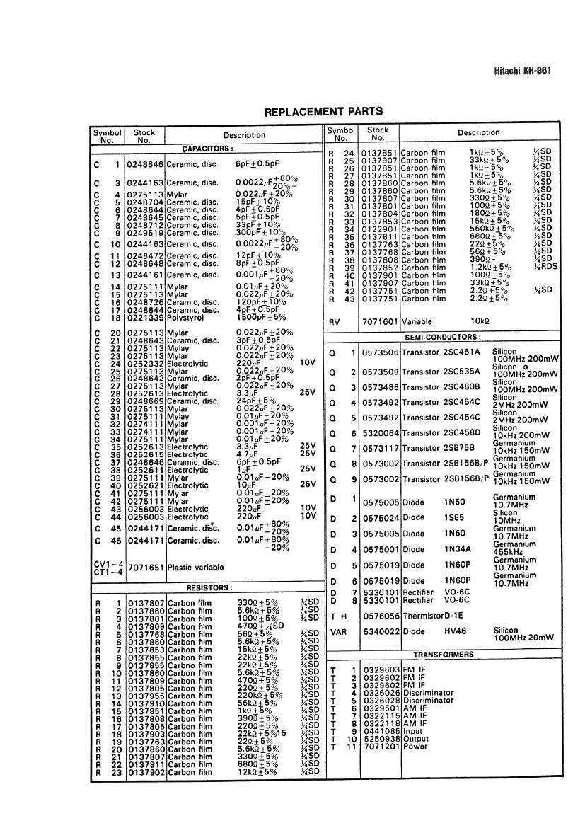 Hitachi KH 961 Schematic