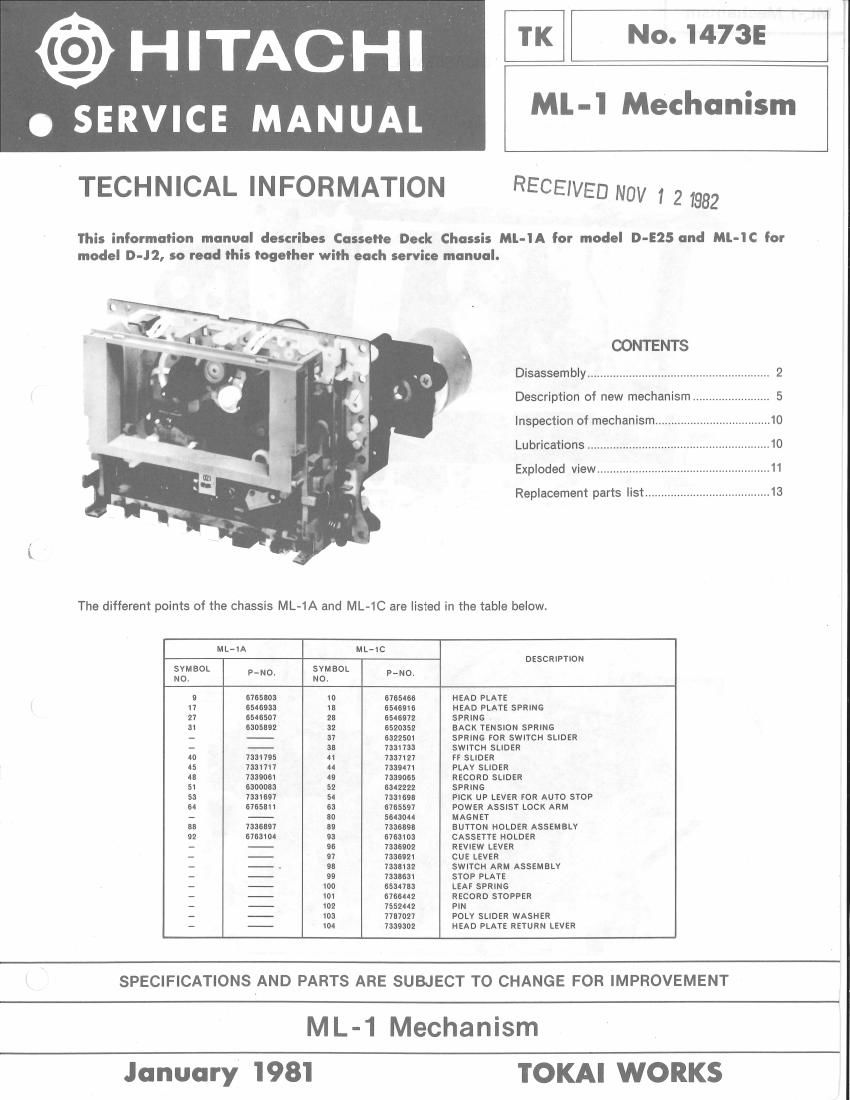 Hitachi ML 1 Service Manual