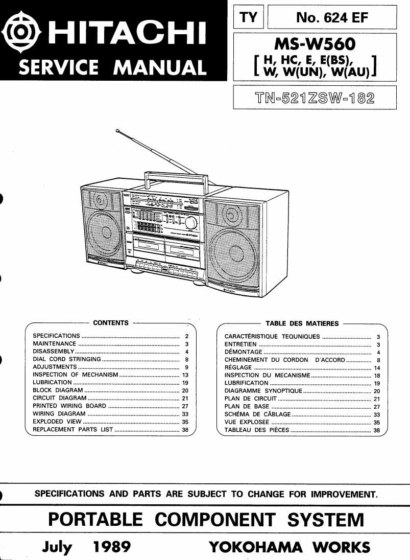 Hitachi MSW 560 Service Manual