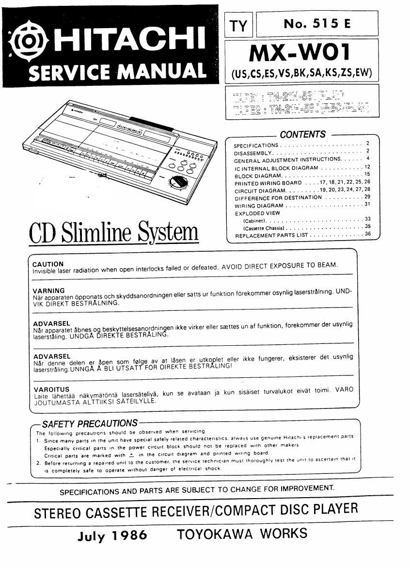 Hitachi MXW 01 Service Manual