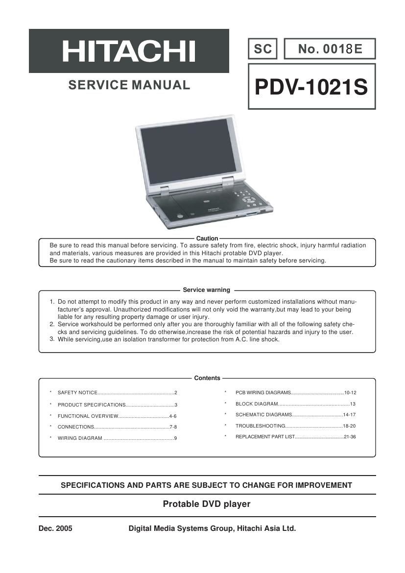 Hitachi PDV 1021 S Service Manual