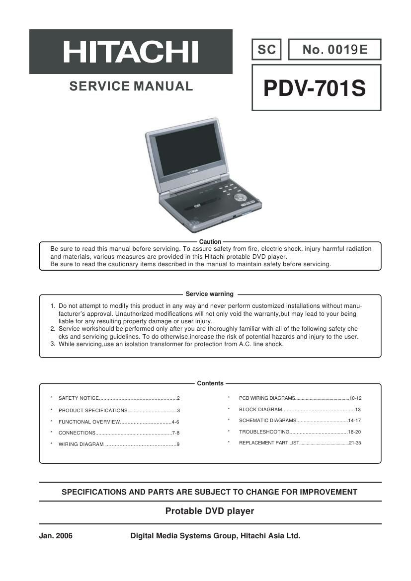 Hitachi PDV 701 S Service Manual