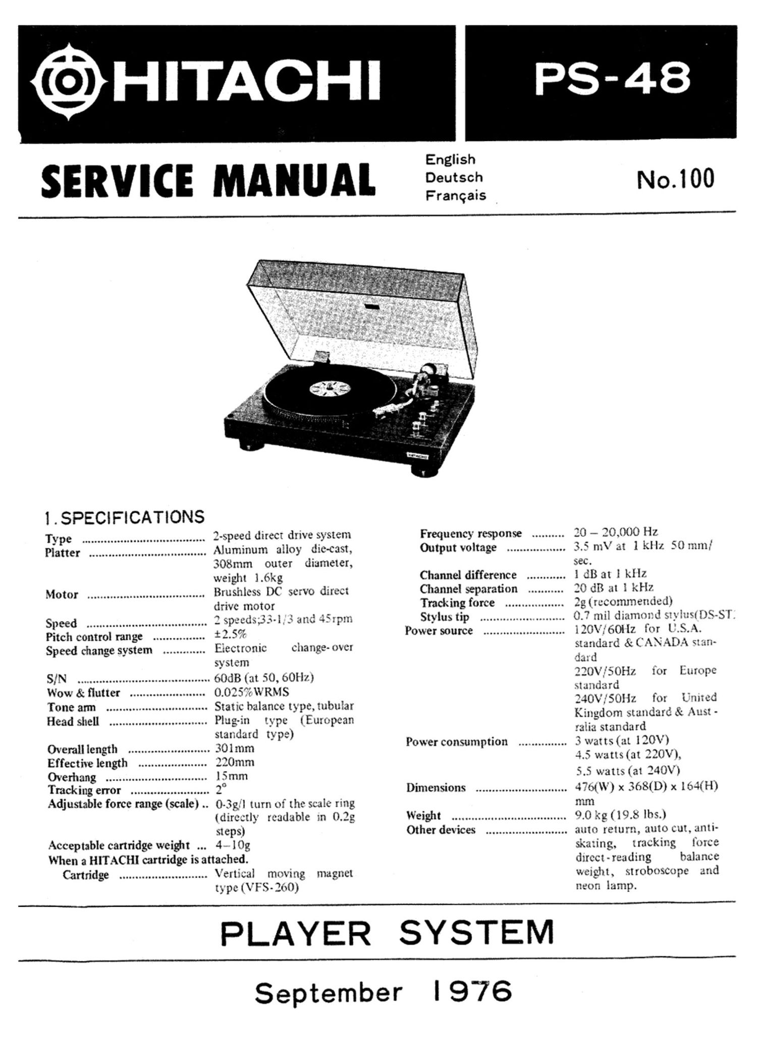 Hitachi PS 48 Service Manual