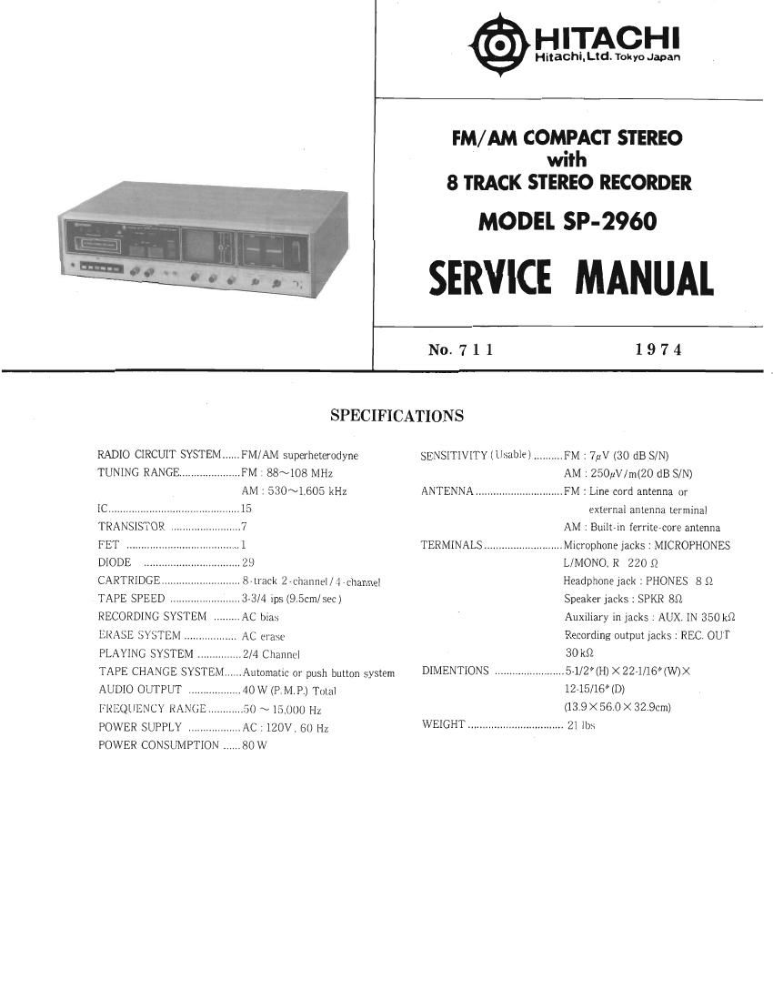 Hitachi SP 2960 Service Manual