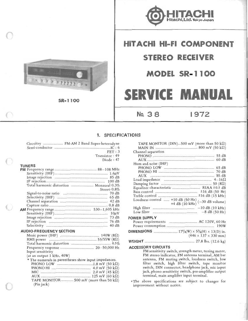 Hitachi SR 1100 Service Manual