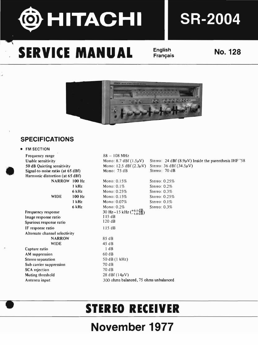 Hitachi SR 2004 Service Manual