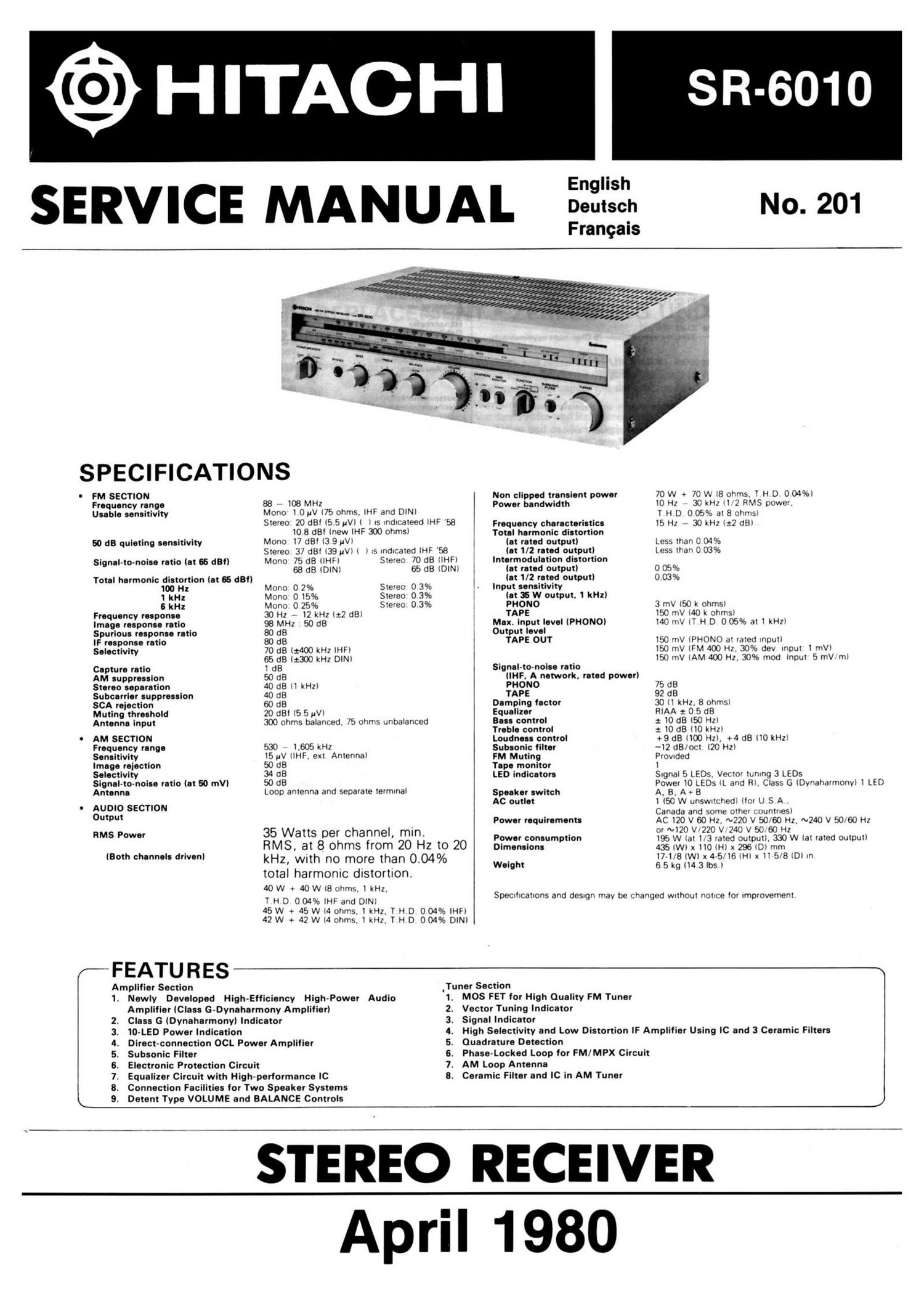 Hitachi SR 6010 Service Manual