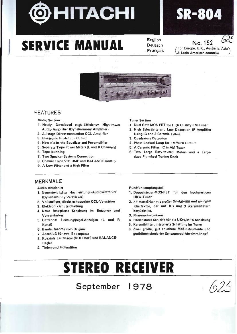 Hitachi SR 804 Service Manual