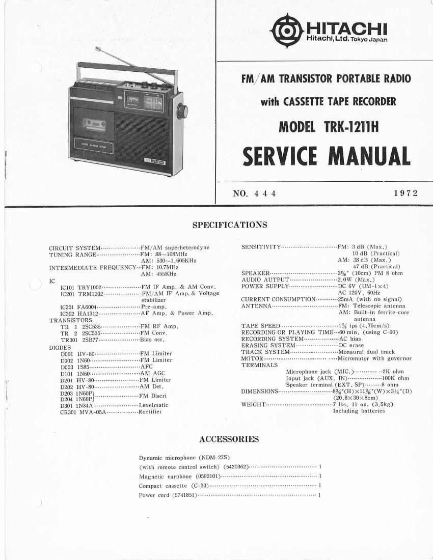 Hitachi TRK 1211 H Service Manual