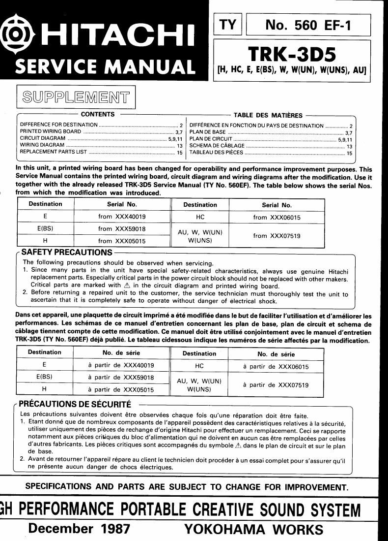 Hitachi TRK 3 D 5 Service Manual