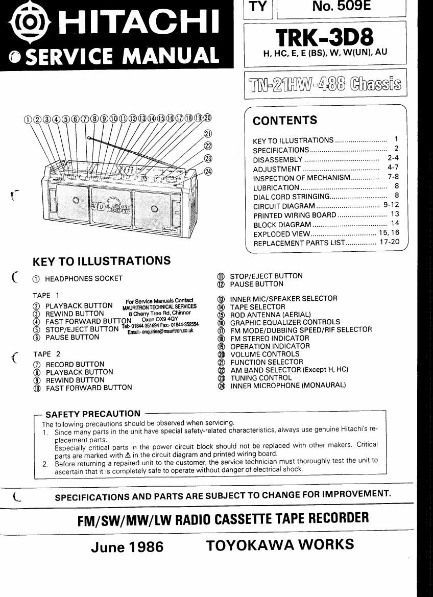 Hitachi TRK 3 D 8 Service Manual