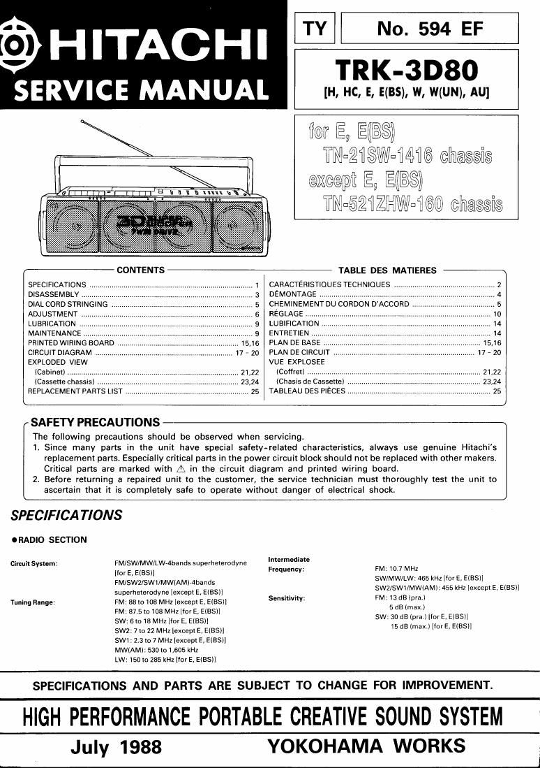 Hitachi TRK 3 D 80 Service Manual