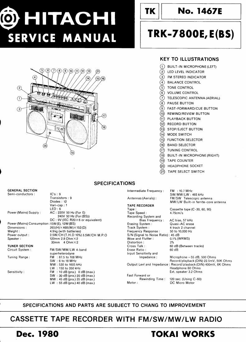 Hitachi TRK 7800 E Service Manual