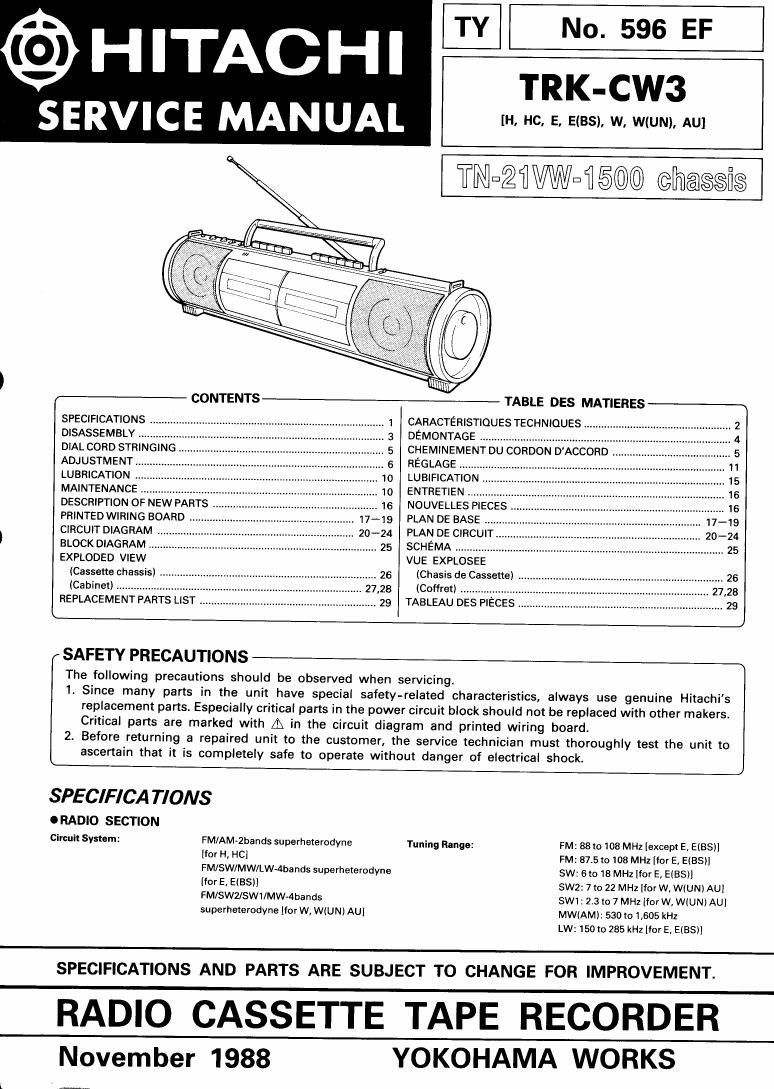 Hitachi TRKCW 3 Service Manual