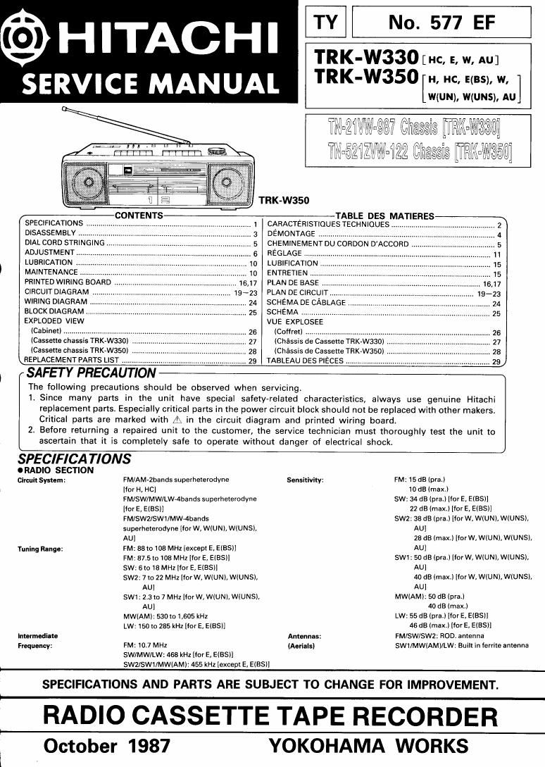 Hitachi TRKW 330 Service Manual