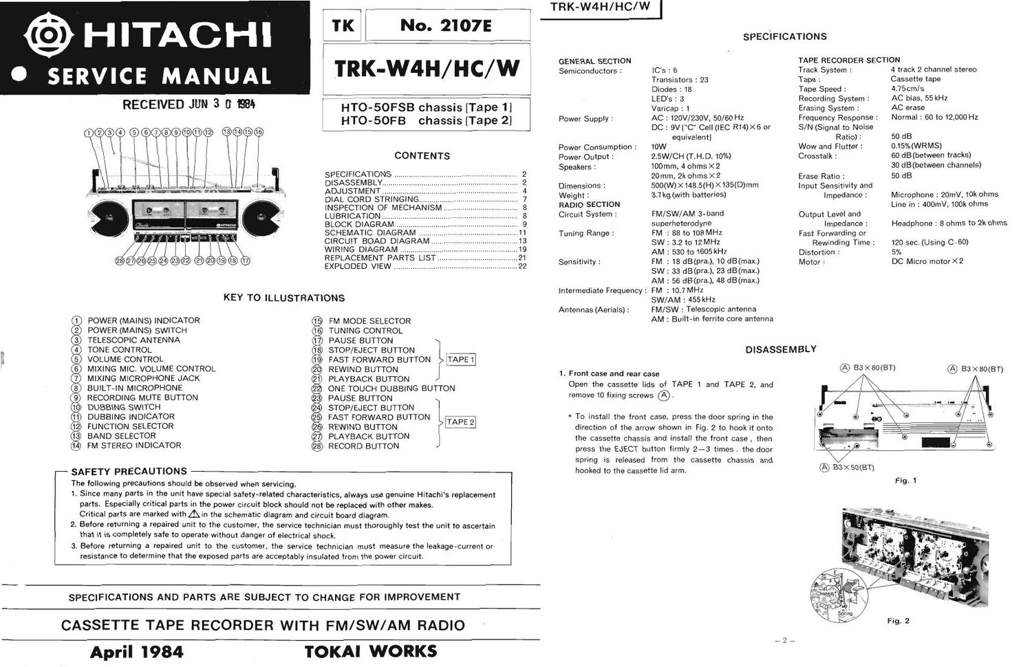 Hitachi TRKW 4 H Service Manual