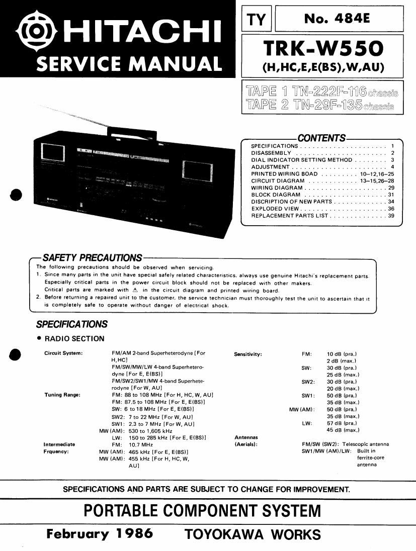 Hitachi TRKW 550 Service Manual