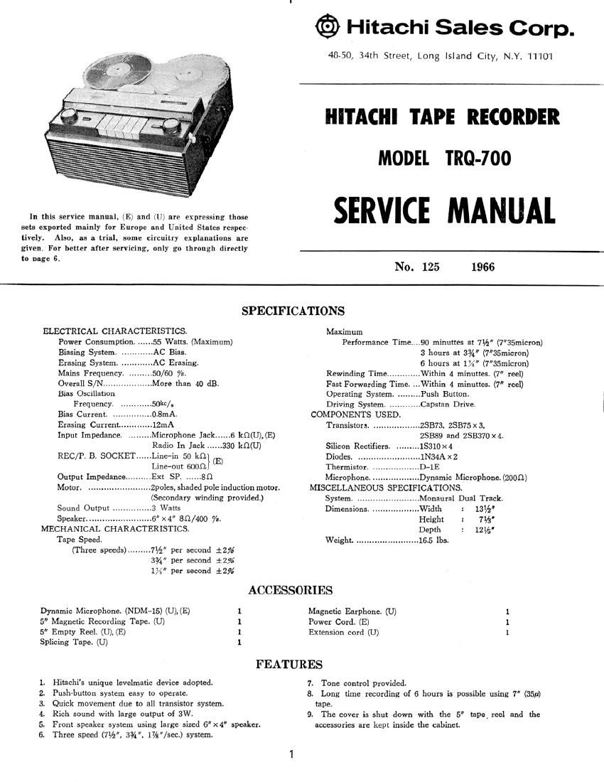 Hitachi TRQ 700 Service Manual