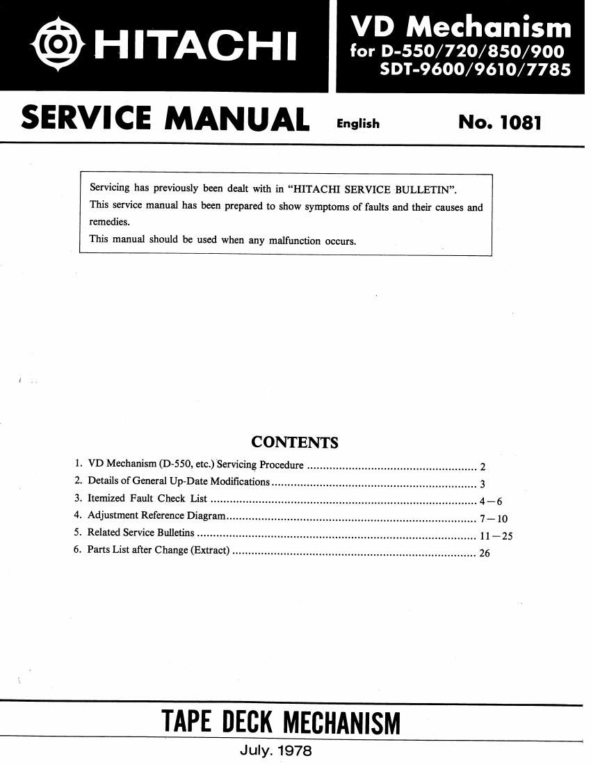 Hitachi VD Mechanism Service Manual