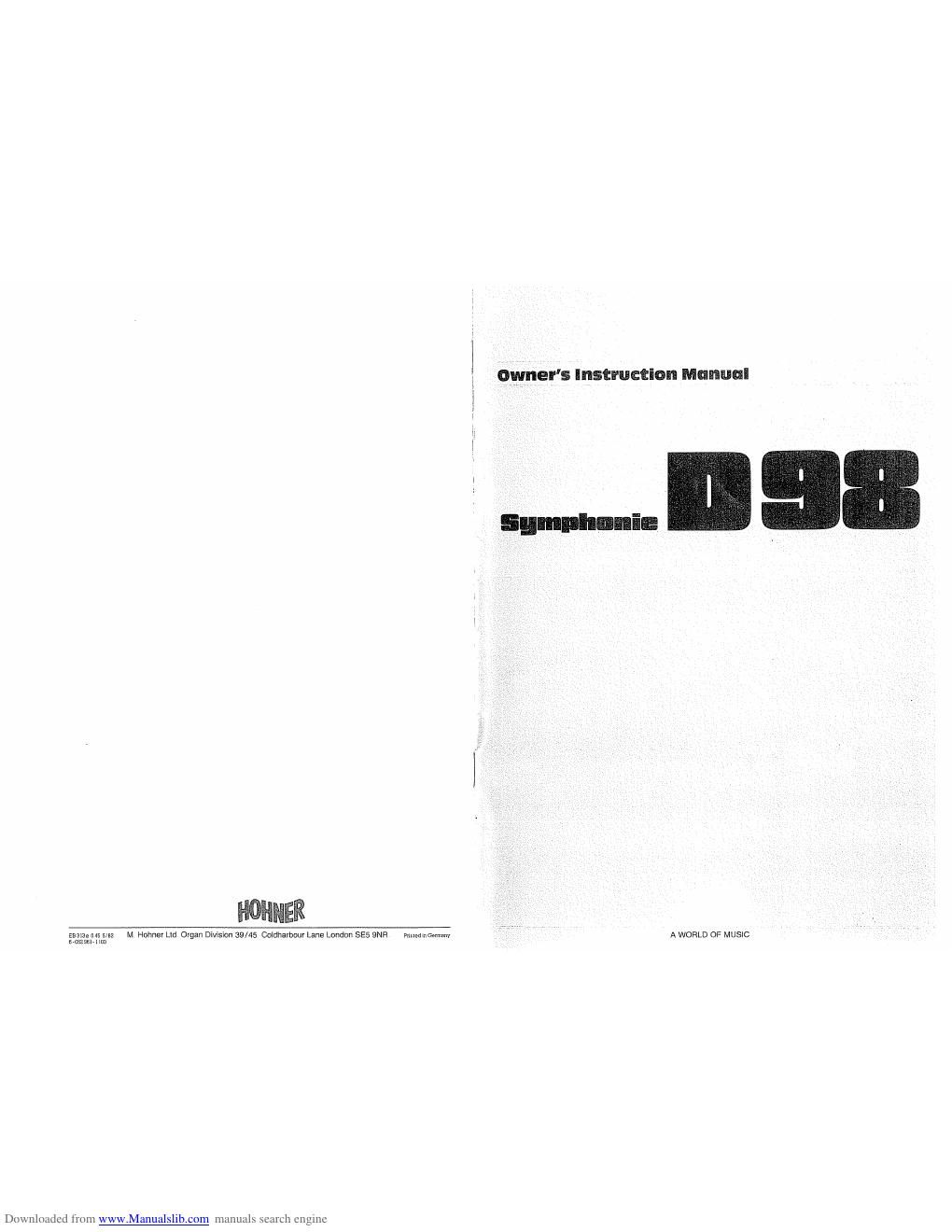 hohner symphonie d98 owner manual