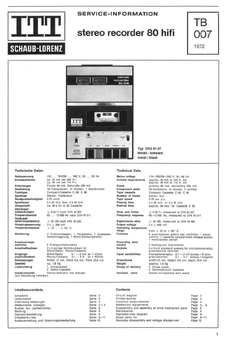 ITT SR 80 Owners Manual