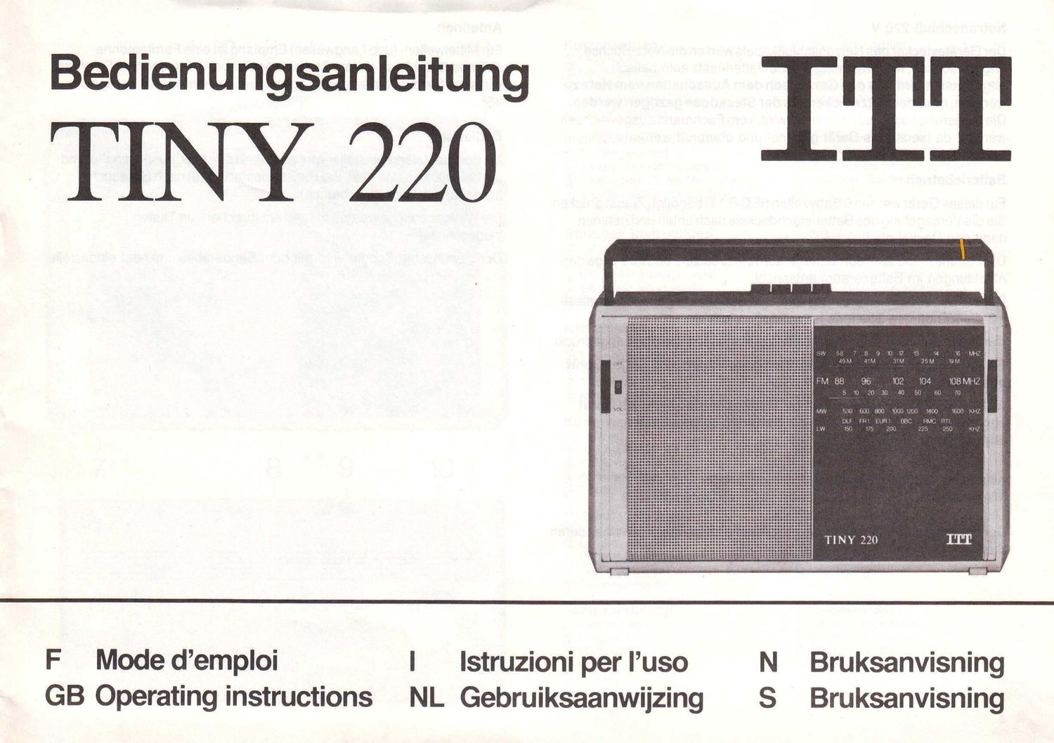 itt 220 bedienungsanleitung