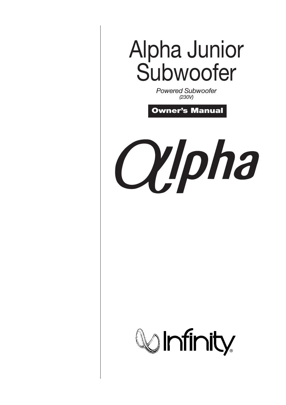 infinity alpha junior sub ownersmanual